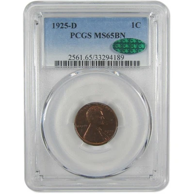 1925 D Lincoln Wheat Cent MS 65 BN PCGS CAC Penny Uncirculated 1c Coin - Image 1 of 4
