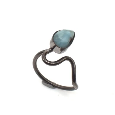 Elegant Blue Larimar Gemstone Black Rhodium Jewelry Gifted Ring US 8 R367 - Image 1 of 4