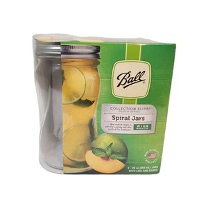 4 Ball Spiral Jars Clear Glass Wide Mouth 28 oz Collection Elite w/Lids Canning - Picture 1 of 11