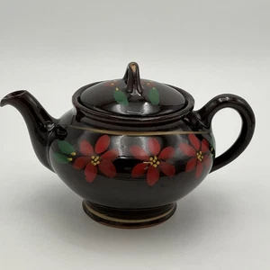 Teekanne Vintage Royal Canadian Art Pottery handbemalt floral braun/rot - Bild 1 von 9