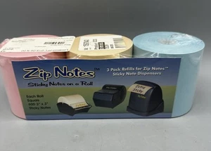 3 Pack Zip Notes Sticky Notes on a Roll,  600 3” Sticky Notes, Yellow Blue Pink - Picture 1 of 3