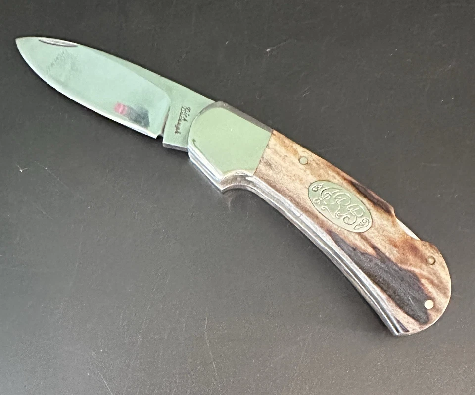 Handmade Dick Darough Pocket Knife with Drop Point Blade and Dark Stag Handle - Image 1 of 4