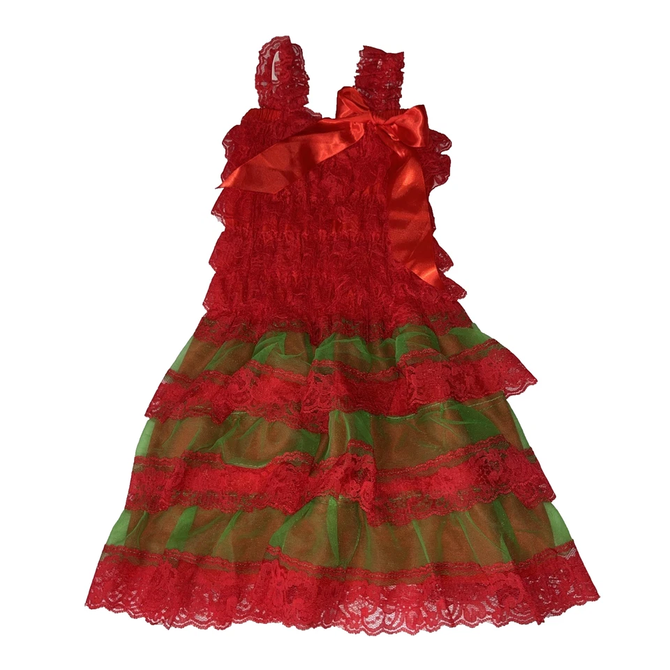 New NWOT Boutique Lace Ruffle Girls Christmas Tutu Dress 3 4 - Image 1 of 3