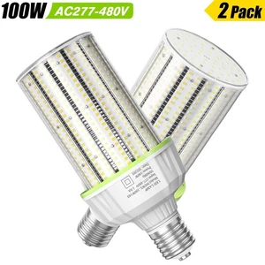 2 Pack -480V 100W LED Corn Light Bulbs Industrial High Bay Lamp -E39 Mogul Base - Picture 1 of 10