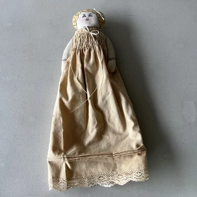 Vintage Rag Doll Primitive 12" Americana Folk Art Christening gown  - Image 1 of 4