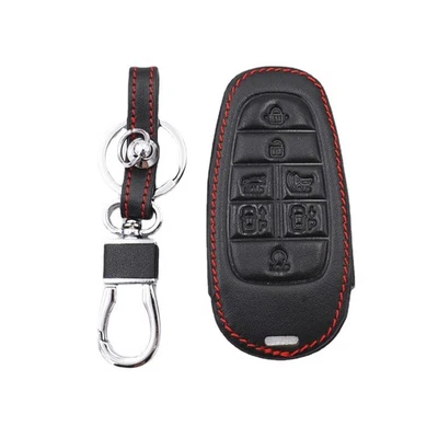 Black Leather 6 Buttons For 2020 2021 Hyundai Sonata Nexo Key Fob Cover Chain - Image 1 of 4
