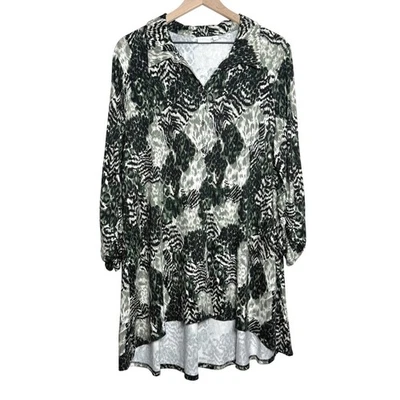Blusa Tejida Mujer New Directions XXL Verde Estampado Animal Elastizada Corpgore Oficina Foto 1 de 4