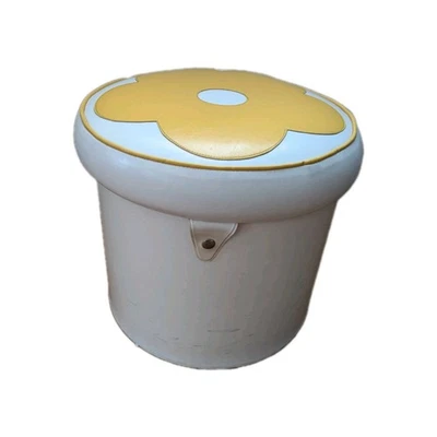 Vintage Vinyl Round Ottoman Pouf Groovy Footstool Stool Storage Flower Power - Image 1 of 4