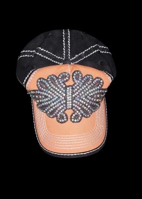 Faded Orange Bling Flower Two Tone High Contrast Baseball Hat by Olive & Pique - Image 1 of 4