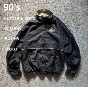 L Size Stadium Jacket 90'S Cutter Buck Black Vintage - Picture 1 of 13