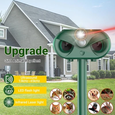 SOLAR TIERVERTREIBER ULTRASCHALL MARDER KATZEN HUNDE GEGEN MÄUSE-ABWEHR SCHRECK - Bild 1 von 4