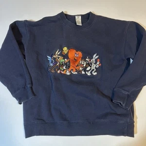 Vtg Warner Bros Kids Embroidered Sweatshirt Looney Tunes Bugs Daffy Taz Sz XL - Picture 1 of 6