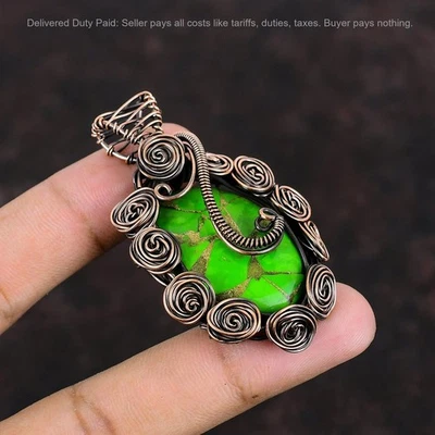 New Year Deal Copper Natural Copper Green Turquoise Wire Wrapped Flower Pendant - Image 1 of 4