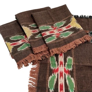 4er Set Southwestern Baumwolle Stoffservietten Fransen braun Azteken Ikat Boho Cowboy - Bild 1 von 7