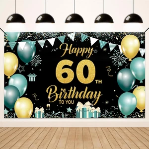 Koliphy 60. Geburtstagsdeko, 60. Happy Birthday Banner Für Mann Frau, Grün Gold  - Bild 1 von 12
