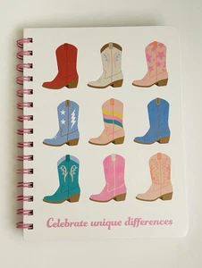 New Spiral Hard Cover Journal Cowgirl Boot Lined Pages Notebook 80 Pages Vietnam - Picture 1 of 11