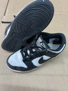 Big Kids Nike Dunk Low Retro Panda Leather White Black Casual Sneakers Size 2 Y - Picture 1 of 9