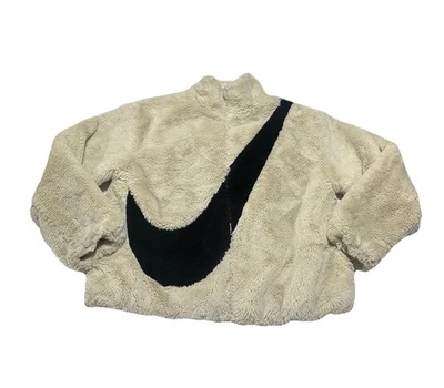 Nike Women’s Fluffy Faux Fur Cream & Black Jacket Size Small DM1759 - Image 1 of 4