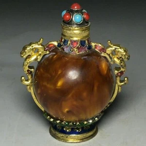Exquisite Old Chinese copper inlay gem handmade snuff bottle - Picture 1 of 9