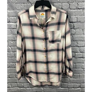 C&C California Kyle Plaid Tunic Top Flannel Shirt Size S Pink Black Plaid - Picture 1 of 8