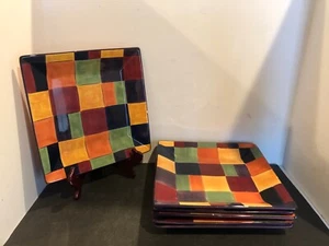 Set of 6 Tabletops Gallery Caracas 10" Square Dinner Plates Hand Painted AS-IS - Picture 1 of 10