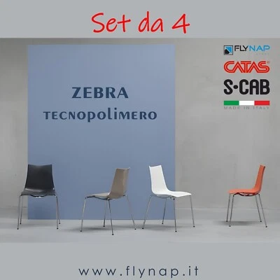 SCAB DESIGN SET 4 SEDIE  SEDIA CASA CUCINA BAR LIVING ZEBRA CON TELAIO CROMATO - Immagine 1 di 4