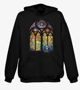 BANKSY STAINED GLASS HOODIE - Church Graffiti T-Shirt - Sizes S to 2XL - Picture 1 of 1