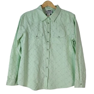 Back in the Saddle Damen Pearl Snap Top grün große Ösen Langarm Western - Bild 1 von 6