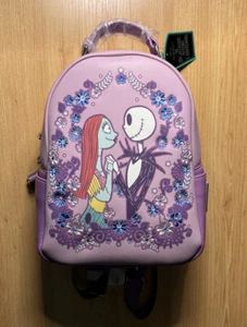 Loungefly The Nightmare Before Christmas Jack & Sally Lila Blumen Rucksack - Bild 1 von 4