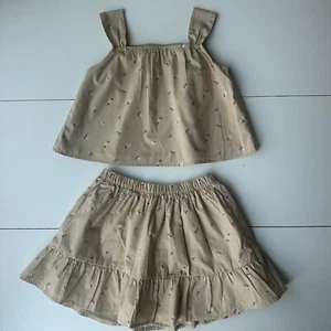 Gap Kids Girls Two Piece Skirt And Shirt Khaki/Beige With Flowers Size:S 6-7 - Picture 1 of 11