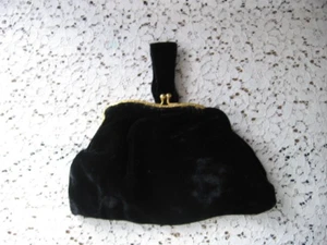 VINTAGE 1930s BLACK VELVET EVENING BAG/PURSE - MIRROR - Picture 1 of 13