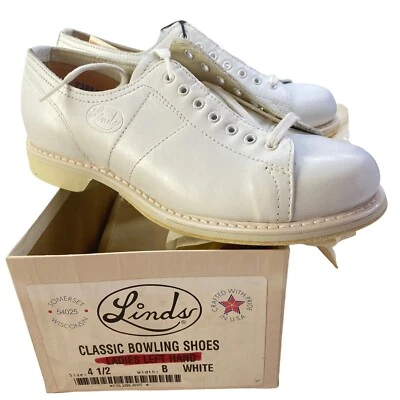 LINDS "NOVO" Sapatos de Boliche Feminino Canhoto Branco 4.5 Novo Na Caixa! - Imagem 1 de 4