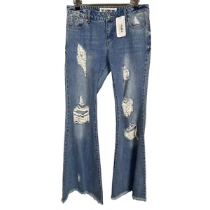 NWT The Laundry Room Bell Bottom Flare Distressed Raw Hem Jeans Size 27 LT Blue - Picture 1 of 8