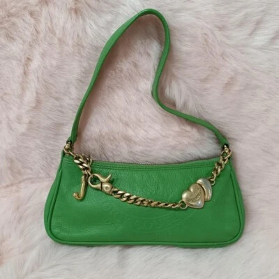 Mini Bolso Cartera Juicy Couture Cuero Verde Auténtico Vintage Cadena Dije Y2k XS Foto 1 de 4
