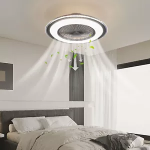 Ceiling Fan Low Profile W/Light Modern 3Speed Flush Mount Bedroom Lamp+Remote - Picture 1 of 16