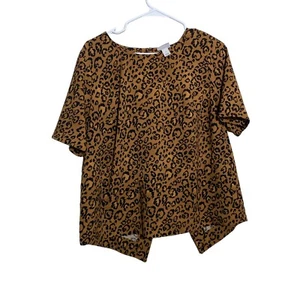 Ava & Viv Blouse Women's X Brown Cheetah Animal Print Open Back Short Sleeve Tee - Picture 1 of 11