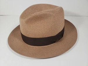 DOBBS ROSEBUD COGNAC FLORENTINE MILAN STRAW FEDORA MADE IN USA - Picture 1 of 8