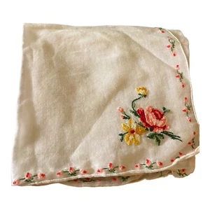 Pañuelo bordado de algodón rosa, amarillo flor casa núcleo abuela de colección - Imagen 1 de 7