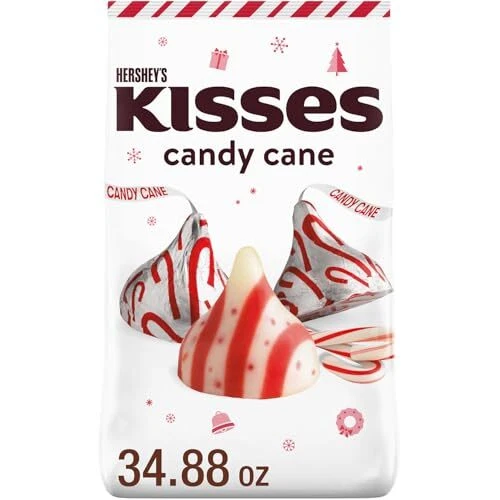Caramelos con sabor a bastón de caramelo Hershey S Kisses 34,88 OZ golosinas navideñas a granel Foto 1 de 4