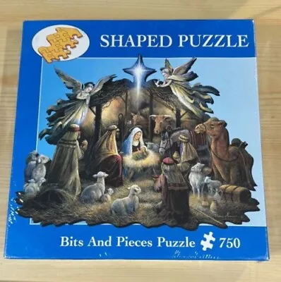 Bits and Pieces In The Manger 750 Pc Shape Jigsaw Puzzle 2003 Nativity Christmas - Image 1 of 2