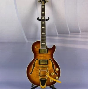 In Stock Semi-Hollow with F Holes Transparent Brown Jazz Electric Guitar - Picture 1 of 10