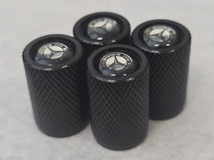 4 Valve Stem Covers Black Barrel Fits Mercedes - Picture 1 of 5