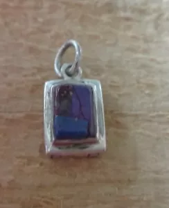 1 Sterling Silver 13x8mm Reversible Rectangular Purple Pendant Charm - Picture 1 of 7