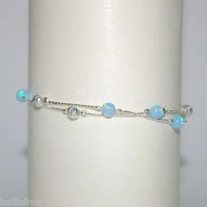 Sterling Silver 925 Chain 4mm Opal & Silver Laser Cut Beads Two Stands ANKLET - Picture 1 of 1