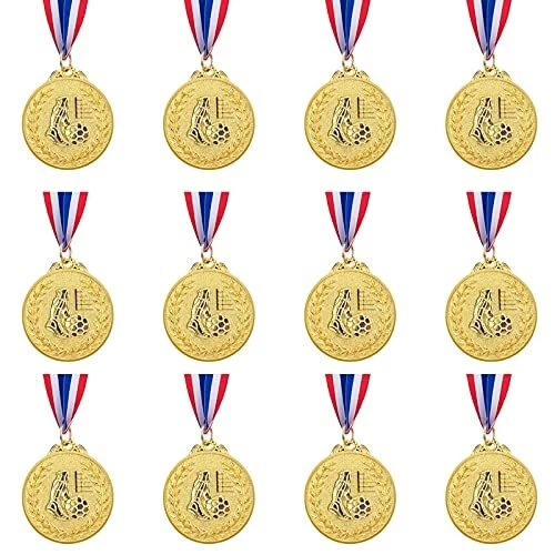 Paquete de 12 medallas de fútbol de metal dorado para premios estilo olímpico participación tropies Foto 1 de 4