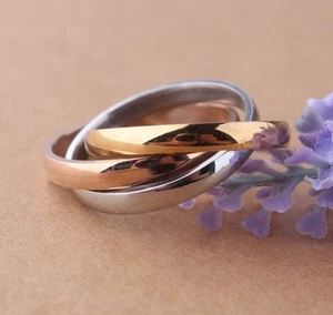 Damenring Dreierring Stahl Ring Bandring Gold Rosegold Tricolor 19 = 1,9cm - Bild 1 von 3