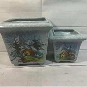 Rare Planter Set - Cabin Mountain Scene Succulent Flower Pot - Italy - Picture 1 of 14
