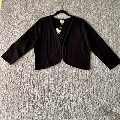 Bolero Sweater Black Women’s XL Shrug Knit 3/4 Sleeve Criss Cross Back  Vintage - Image 1 of 4