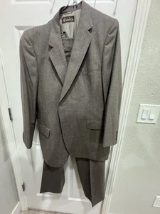 Vintage LANVIN Mens Brown Pinstripe Wool Flat Front Suit Old Money, - Picture 1 of 8