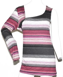 K. Jordan Women's One Shoulder Stripe Top in Pink & Black, XL - Picture 1 of 2